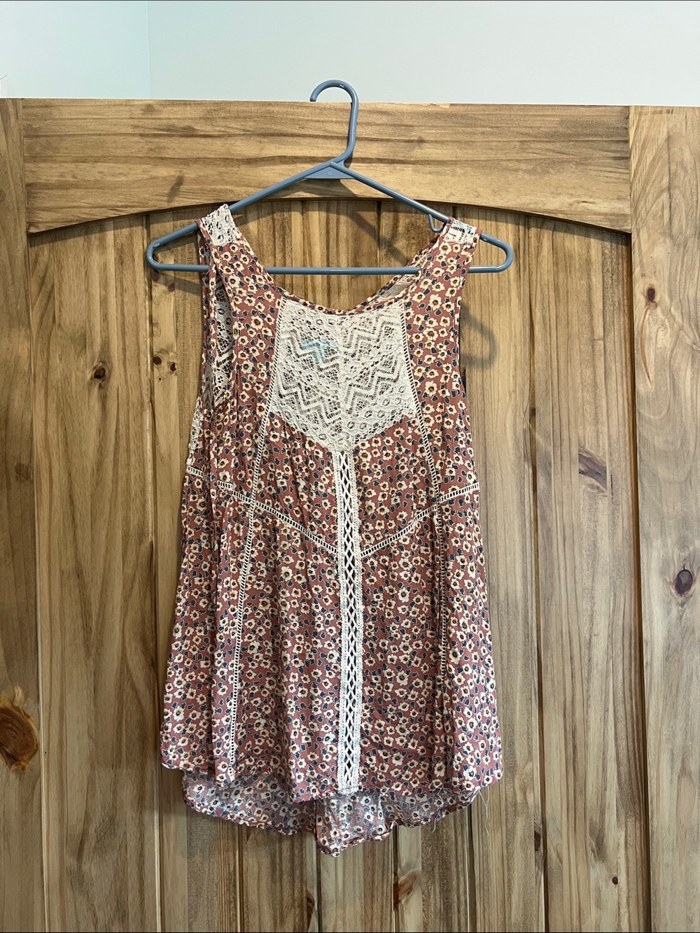 She + Sky Rust Floral Crochet-Trim Camisole